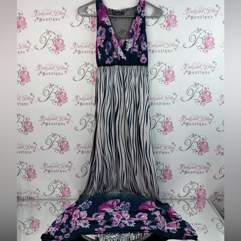 Julia dress long lace back zebra and flowers Floral and Striped Maxi Dress